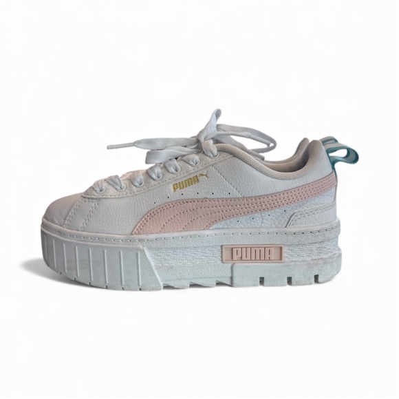 PUMA Mayze Lth Jr Sneakers White Chalk Pink Girls Size 5C - Picture 4 of 7